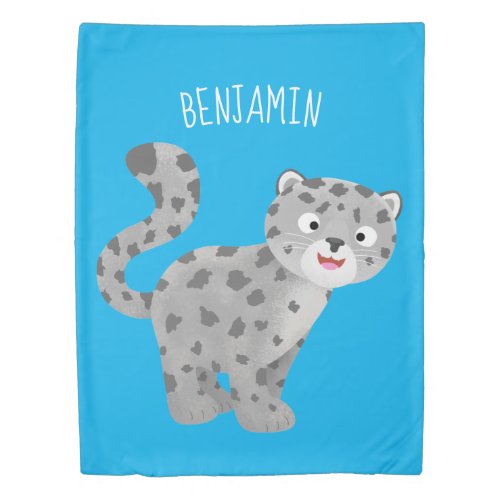 Cute snow leopard cartoon illustration duvet cover