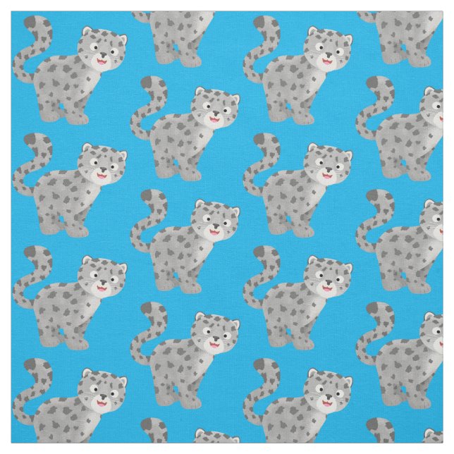 Cute snow leopard cartoon illustration fabric (Swatch)
