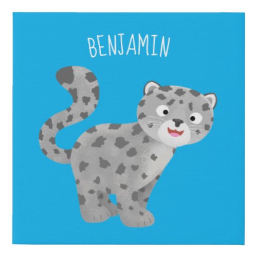 Cute snow leopard cartoon illustration faux canvas print