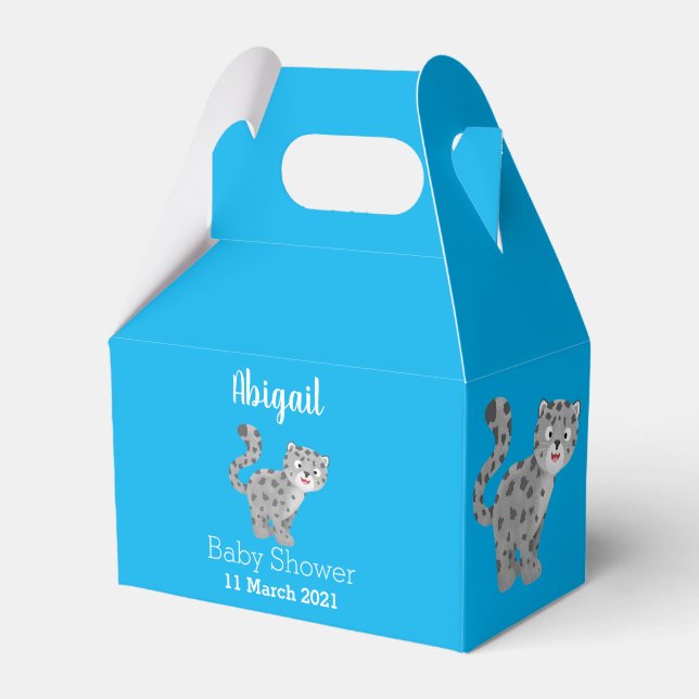 Cute snow leopard cartoon illustration favor boxes (Front Side)