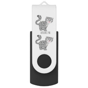 Cute snow leopard cartoon illustration flash drive