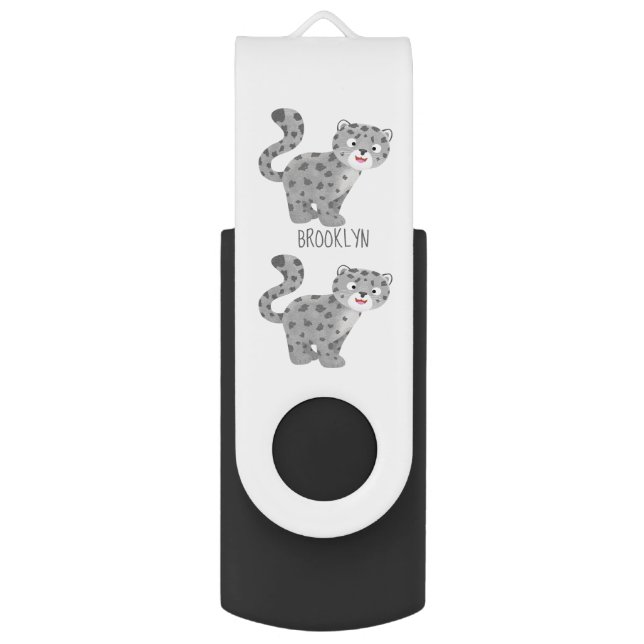 Cute snow leopard cartoon illustration flash drive (Front Vertical)