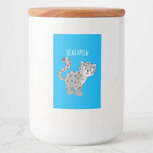 Cute snow leopard cartoon illustration food label