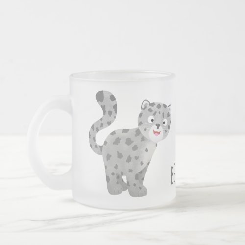 Cute snow leopard cartoon illustration frosted glass coffee mug