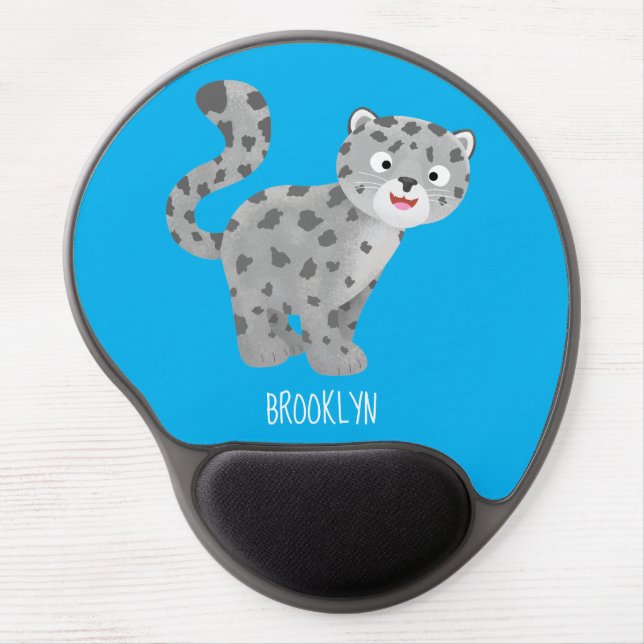 Cute snow leopard cartoon illustration gel mouse pad (Front)