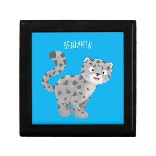 Cute snow leopard cartoon illustration gift box