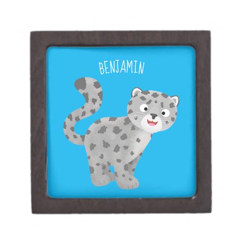 Cute snow leopard cartoon illustration gift box