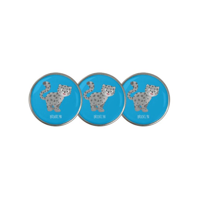Cute snow leopard cartoon illustration golf ball marker (3 Up)