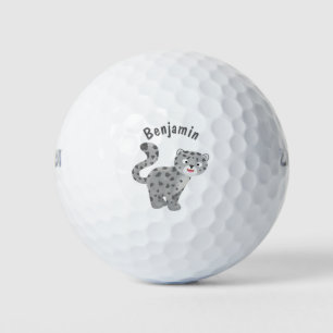 Cute snow leopard cartoon illustration golf balls