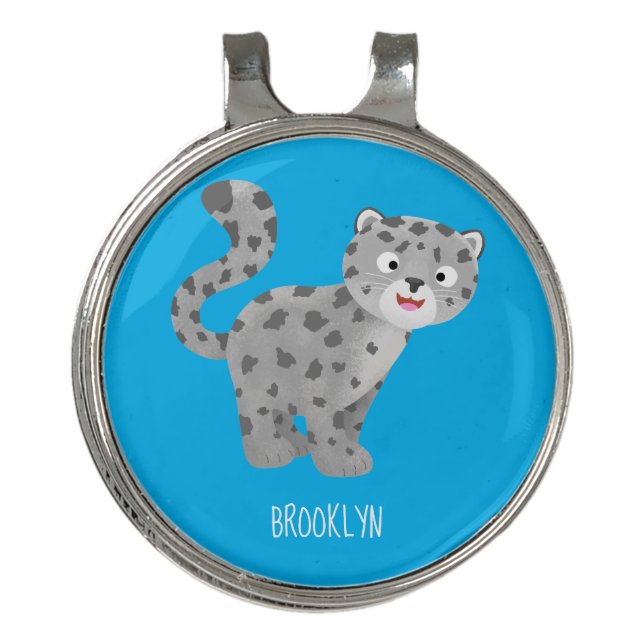 Cute snow leopard cartoon illustration golf hat clip (Front)