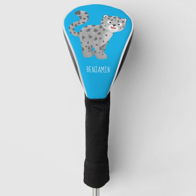 Cute snow leopard cartoon illustration golf head cover (Front)