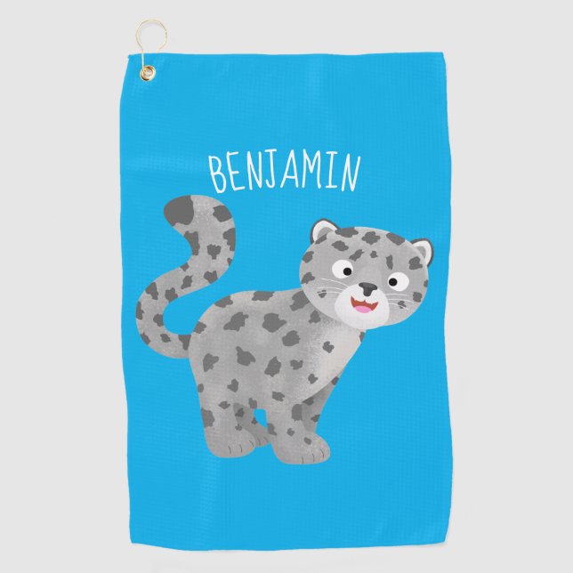 Cute snow leopard cartoon illustration  golf towel (Front)