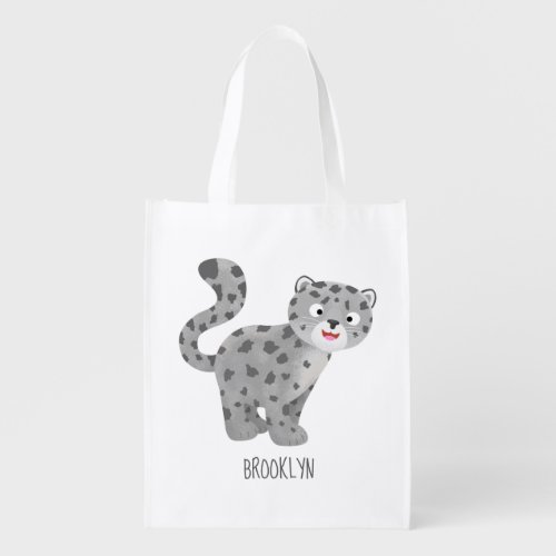Cute snow leopard cartoon illustration grocery bag
