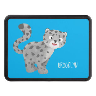 Cute snow leopard cartoon illustration hitch cover