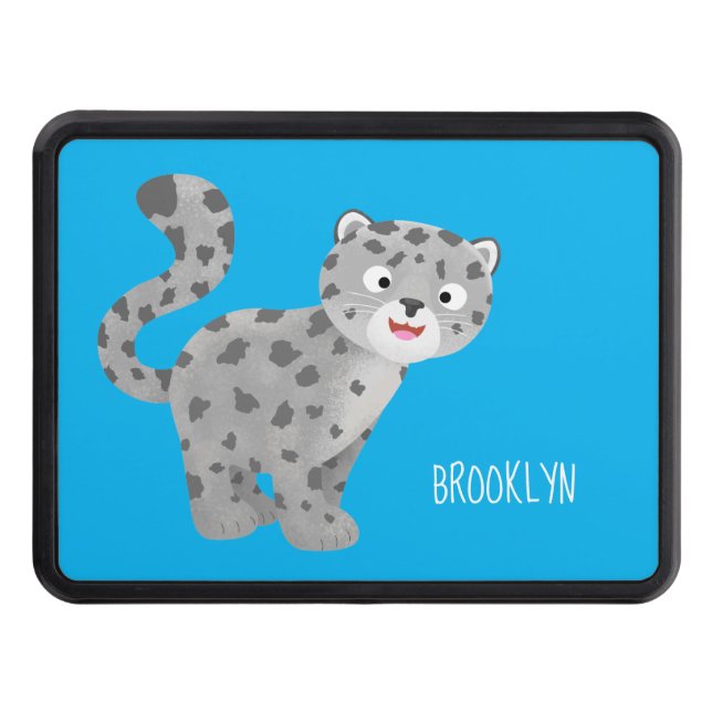 Cute snow leopard cartoon illustration hitch cover (Front)