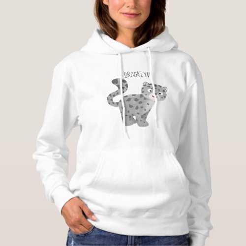 Cute snow leopard cartoon illustration hoodie