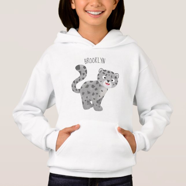 Cute snow leopard cartoon illustration hoodie (Front)
