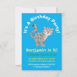 Cute snow leopard cartoon illustration invitation