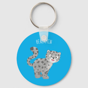 Cute snow leopard cartoon illustration keychain