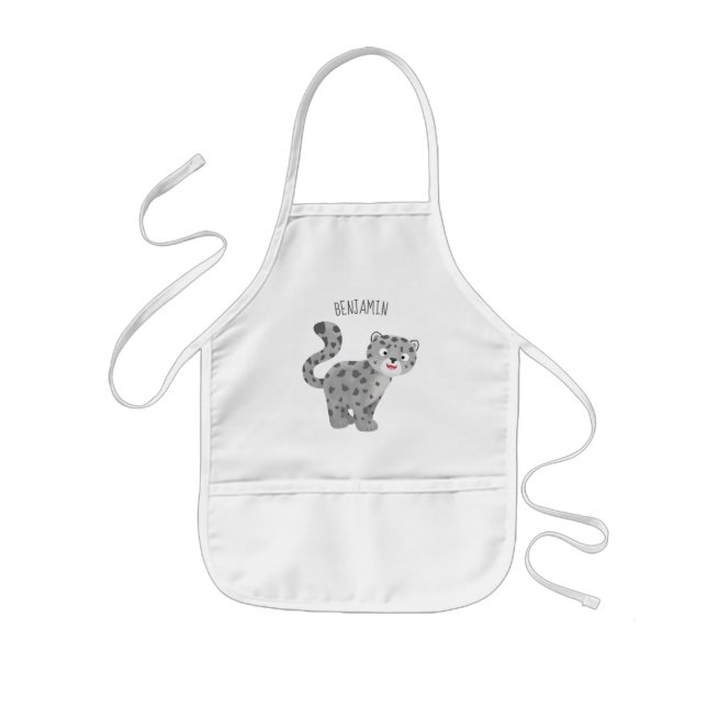 Cute snow leopard cartoon illustration kids' apron (Front)