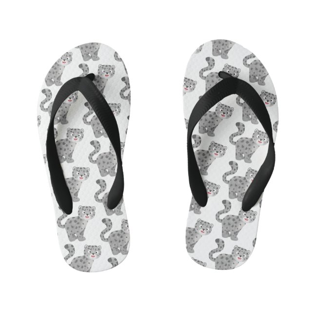 Cute snow leopard cartoon illustration kid's flip flops (Footbed)