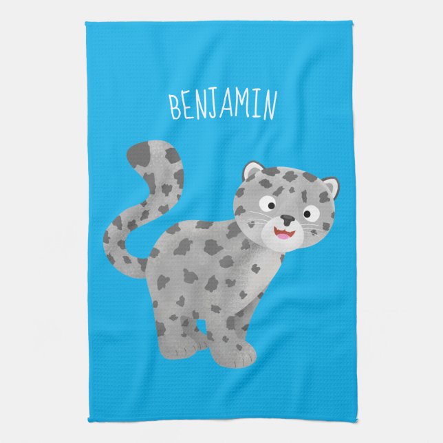 Cute snow leopard cartoon illustration kitchen towel (Vertical)