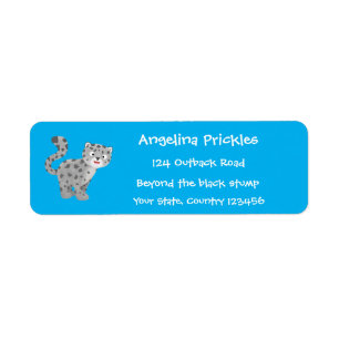 Cute snow leopard cartoon illustration label