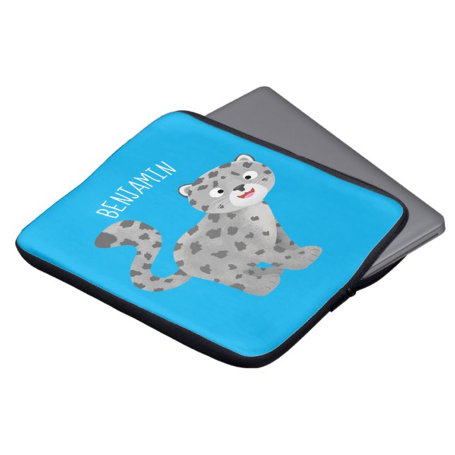 Cute snow leopard cartoon illustration laptop sleeve (Front Top)