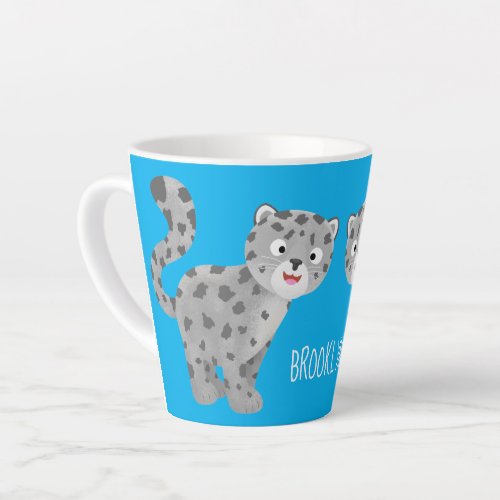 Cute snow leopard cartoon illustration latte mug