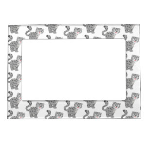 Cute snow leopard cartoon illustration magnetic frame