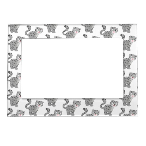 Cute snow leopard cartoon illustration magnetic frame