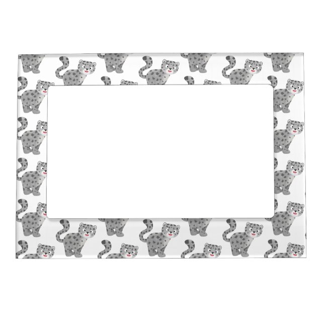 Cute snow leopard cartoon illustration magnetic frame (Front)