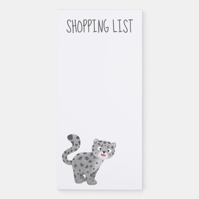 Cute snow leopard cartoon illustration magnetic notepad (Front)