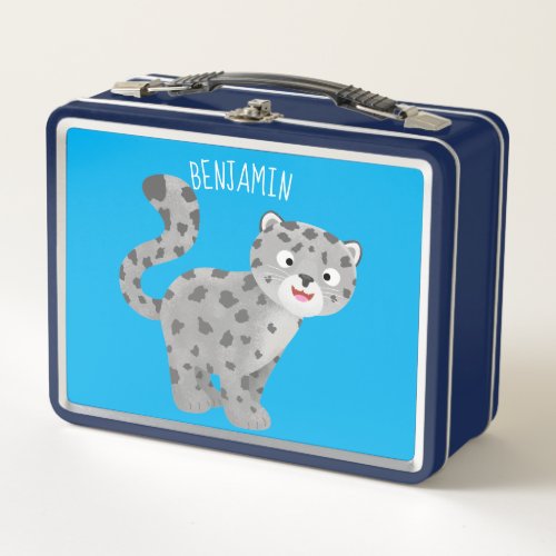 Cute snow leopard cartoon illustration metal lunch box