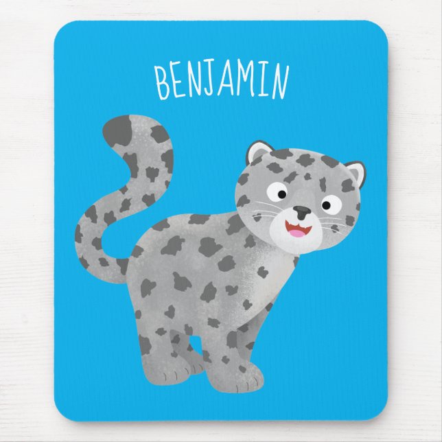 Cute snow leopard cartoon illustration mouse pad (Front)