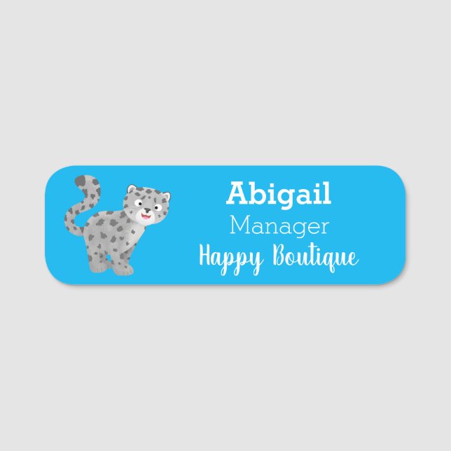 Cute snow leopard cartoon illustration name tag (Front)