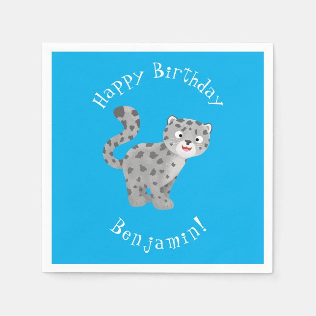 Cute snow leopard cartoon illustration napkins (Front)