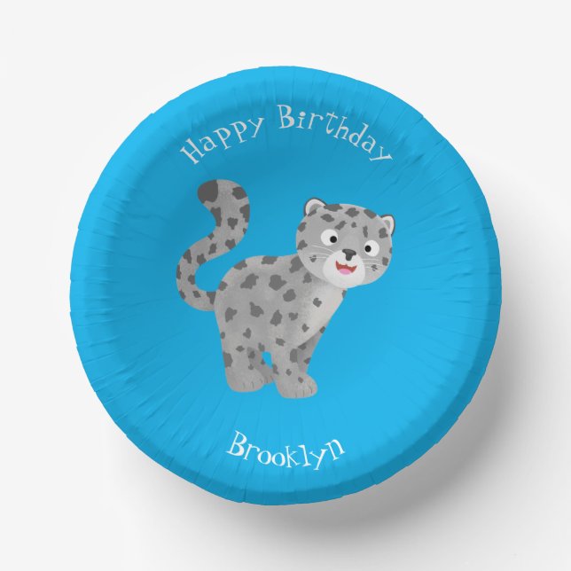 Cute snow leopard cartoon illustration paper bowls (Front)