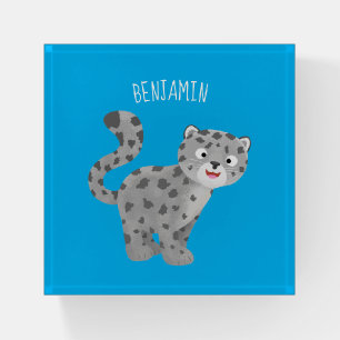 Cute snow leopard cartoon illustration paperweight
