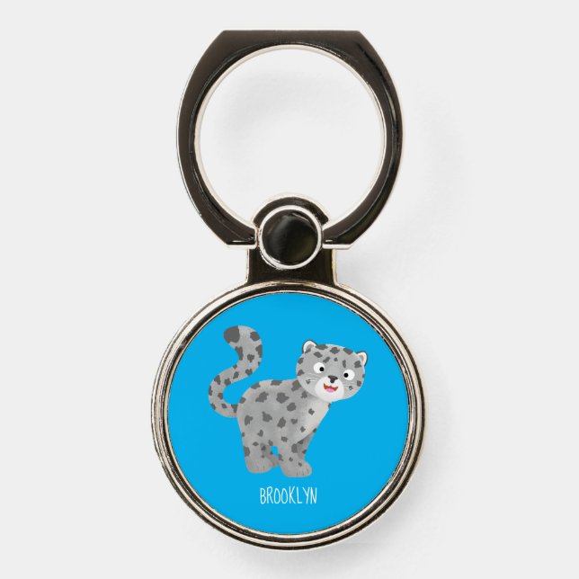 Cute snow leopard cartoon illustration  phone ring stand (Front)