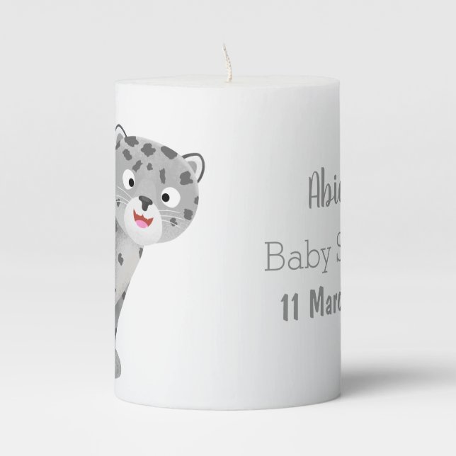 Cute snow leopard cartoon illustration pillar candle (Front)