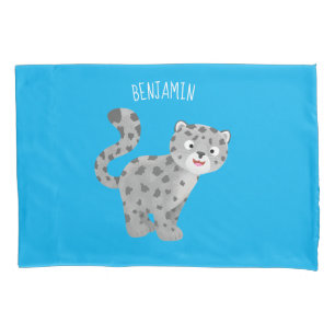Cute snow leopard cartoon illustration pillow case