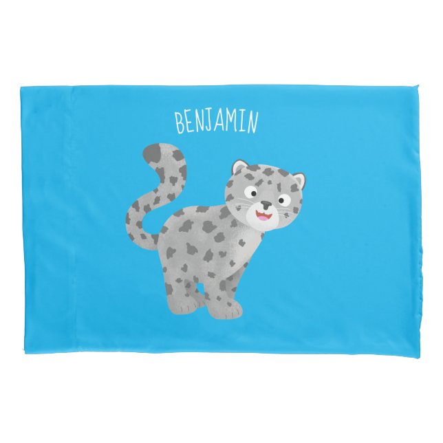 Cute snow leopard cartoon illustration pillow case (Front)