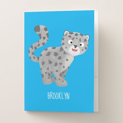 Cute snow leopard cartoon illustration pocket folder