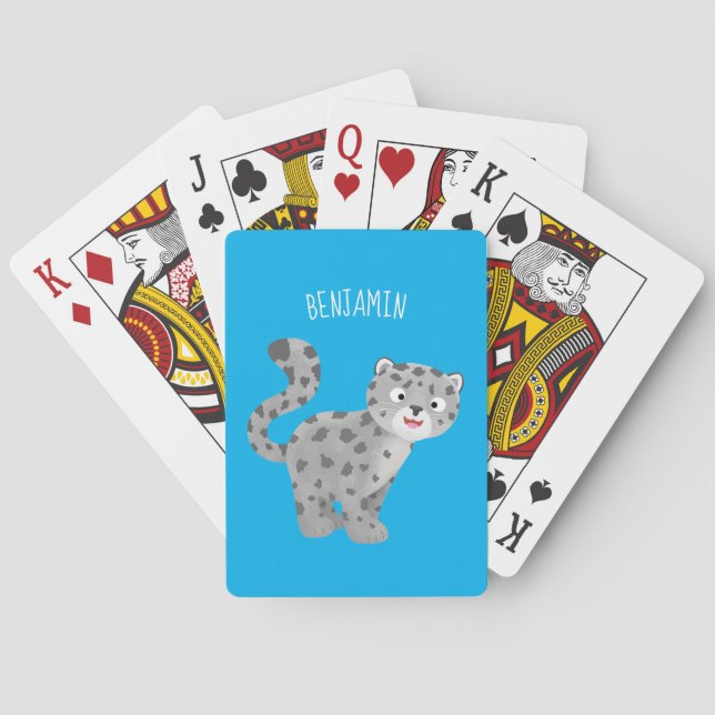 Cute snow leopard cartoon illustration poker cards (Back)