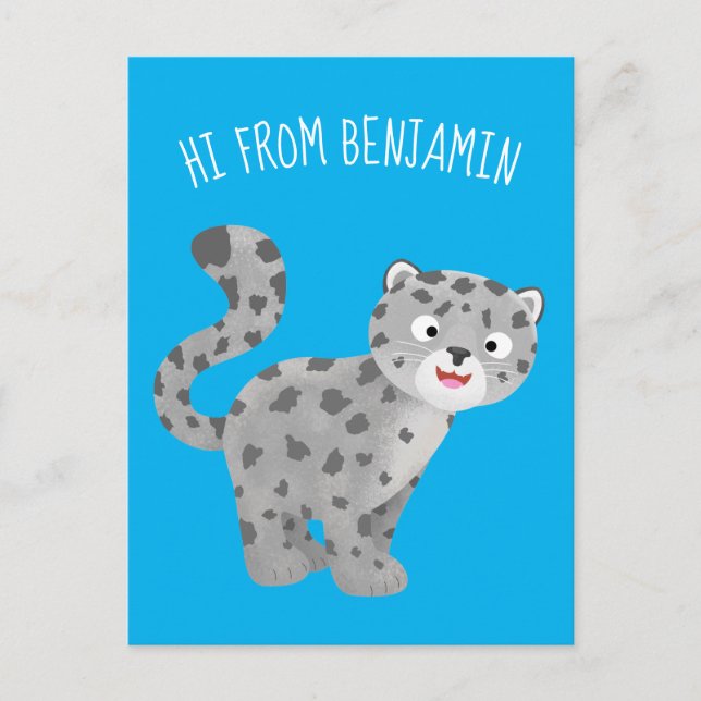 Cute snow leopard cartoon illustration postcard (Front)