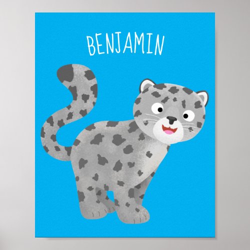 Cute snow leopard cartoon illustration poster