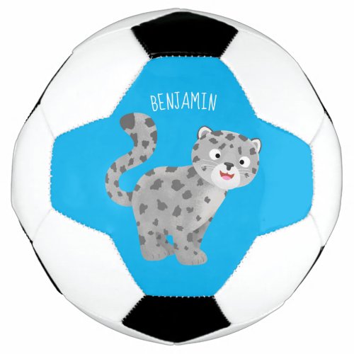 Cute snow leopard cartoon illustration soccer ball