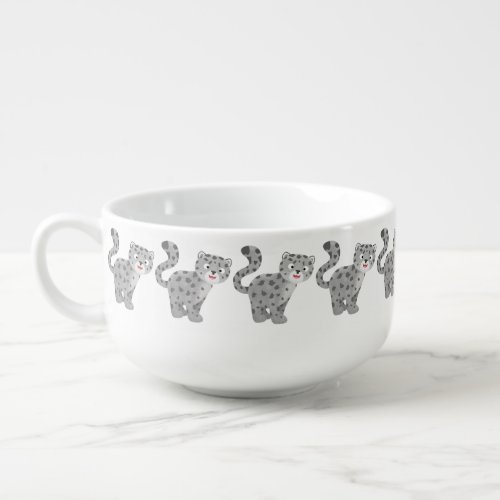 Cute snow leopard cartoon illustration soup mug