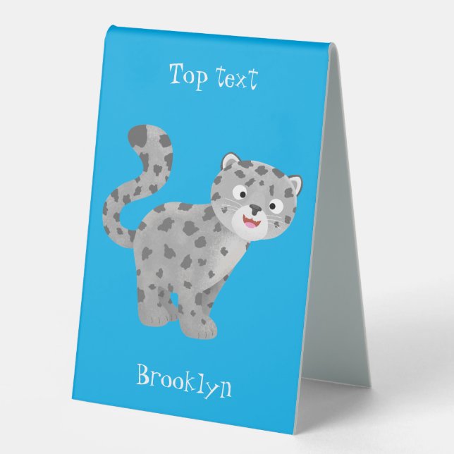 Cute snow leopard cartoon illustration table tent (Front)